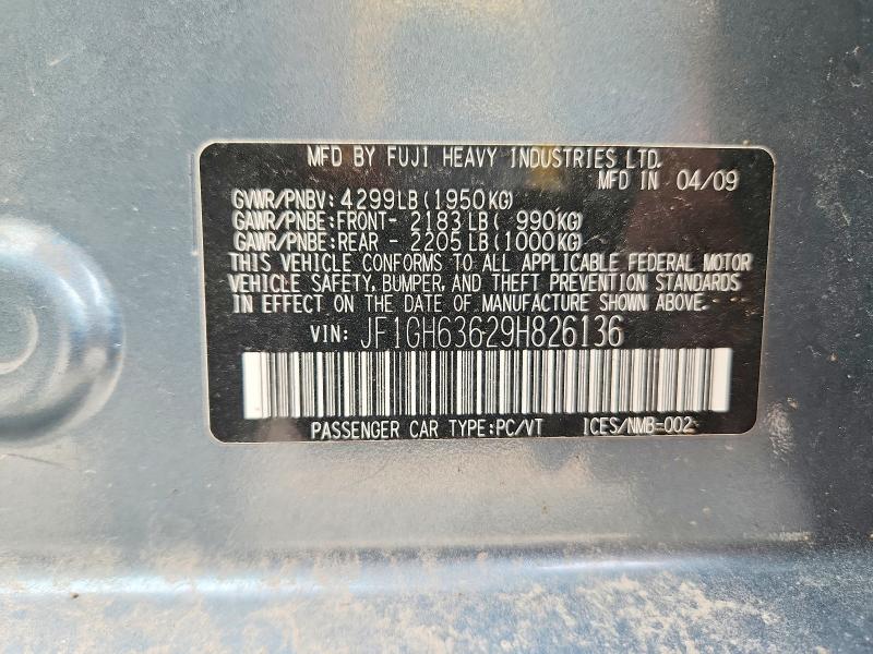 53724516 :رقم المزاد ، JF1GH63629H826136 vin ، 2009 Subaru Impreza مزاد بيع