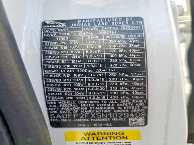 Aukcja sprzedaży 2022 Jaguar E-pace, vin: SADFP2FX5N1029408, numer aukcji: 52577316