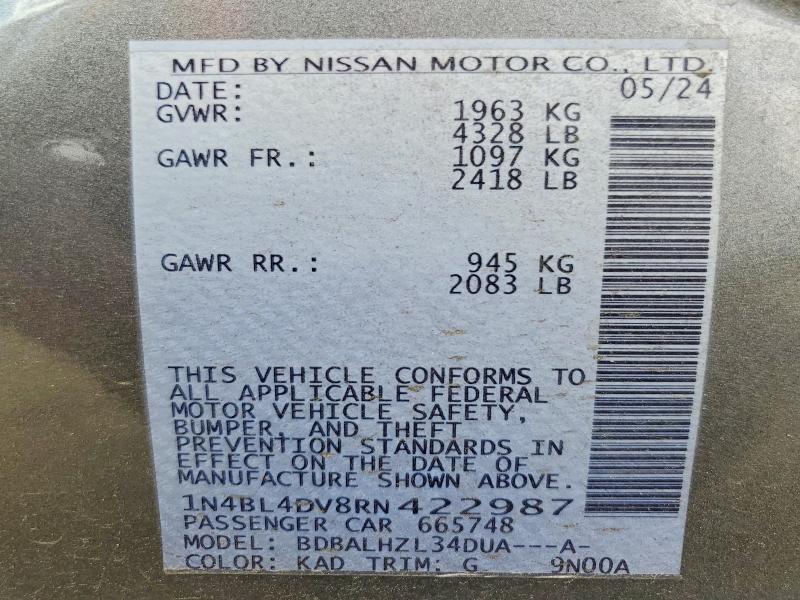 Продажа на аукционе авто 2024 Nissan Altima, vin: 1N4BL4DV8RN422987, номер лота: 55196196