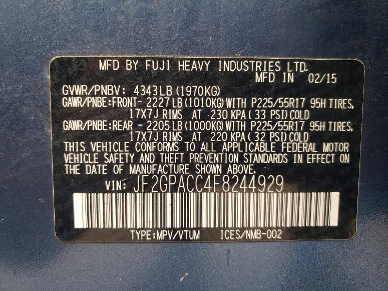 Продаж на аукціоні авто 2015 Subaru Xv Crosstrek, vin: JF2GPACC4F8244929, номер лоту: 53287656