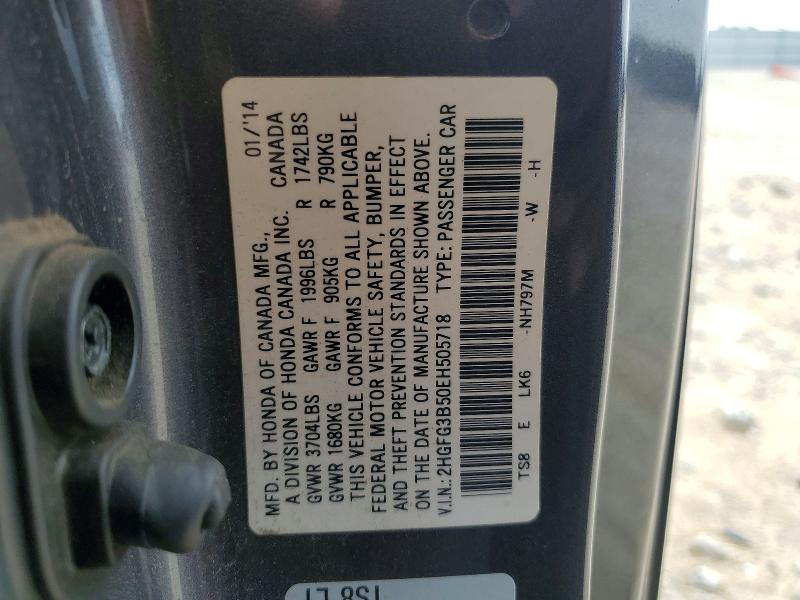 2014 Honda Civic მანქანა იყიდება აუქციონზე, vin: 2HGFG3B50EH505718, აუქციონის ნომერი: 53167886