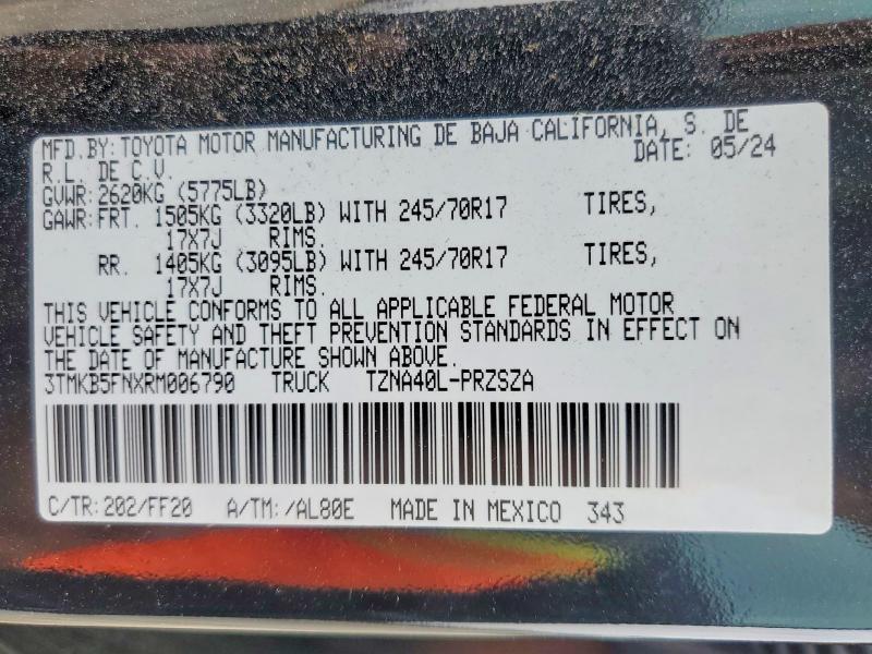 51874386 :رقم المزاد ، 3TMKB5FNXRM006790 vin ، 2024 Toyota Tacoma مزاد بيع