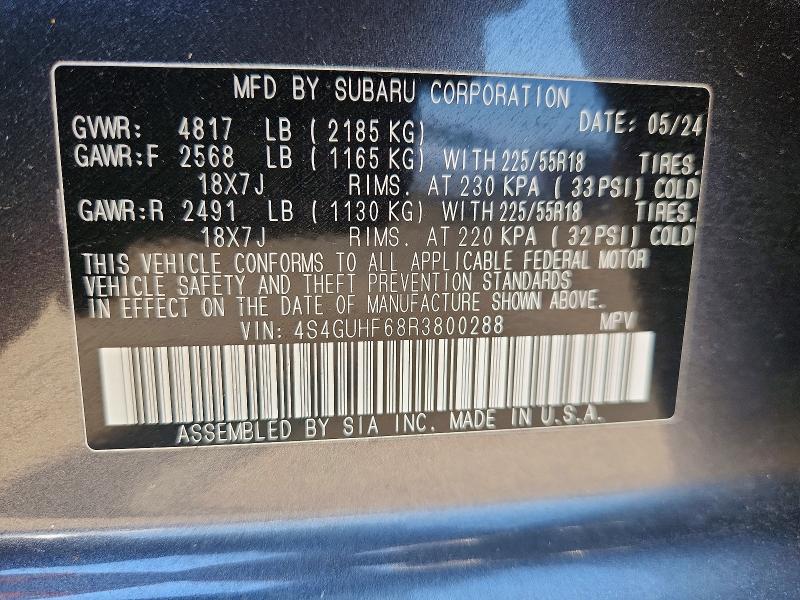 Aukcja sprzedaży 2024 Subaru Crosstrek, vin: 4S4GUHF68R3800288, numer aukcji: 52899106