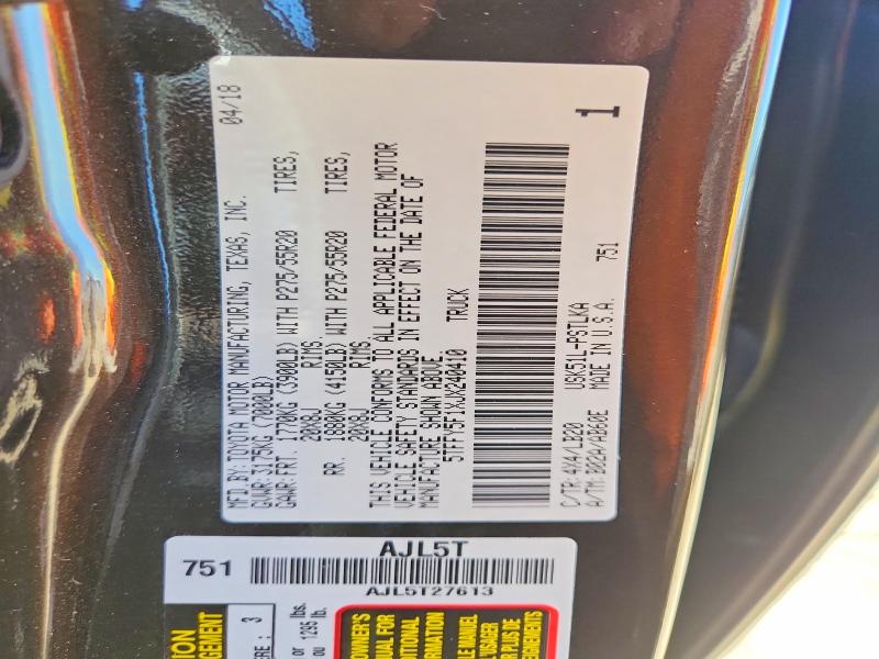 2018 Toyota Tundra მანქანა იყიდება აუქციონზე, vin: 5TFFY5F1XJX240410, აუქციონის ნომერი: 51992986