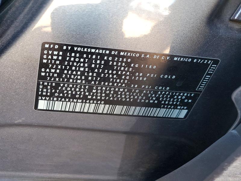 Aukcja sprzedaży 2022 Volkswagen Tiguan, vin: 3VV1B7AX3NM146546, numer aukcji: 52938706