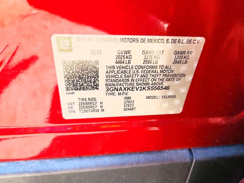 2019 Chevrolet Equinox მანქანა იყიდება აუქციონზე, vin: 3GNAXKEV1KS556546, აუქციონის ნომერი: 54741766
