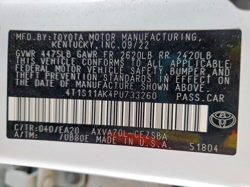 53386076 :رقم المزاد ، 4T1S11AK4PU733260 vin ، 2023 Toyota Camry مزاد بيع