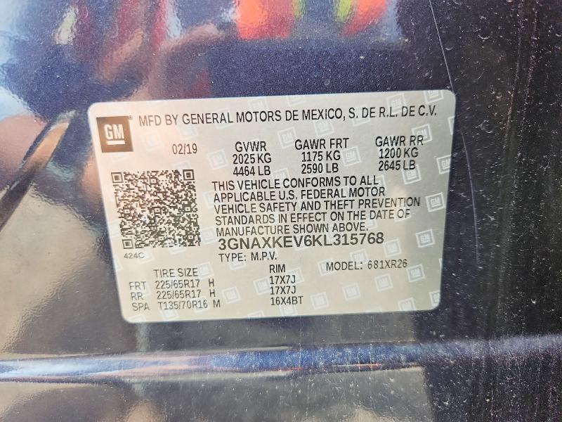 53665456 :رقم المزاد ، 3GNAXKEV6KL315768 vin ، 2019 Chevrolet Equinox مزاد بيع