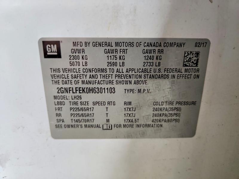 2017 Chevrolet Equinox მანქანა იყიდება აუქციონზე, vin: 2GNFLFEK0H6301103, აუქციონის ნომერი: 53210926