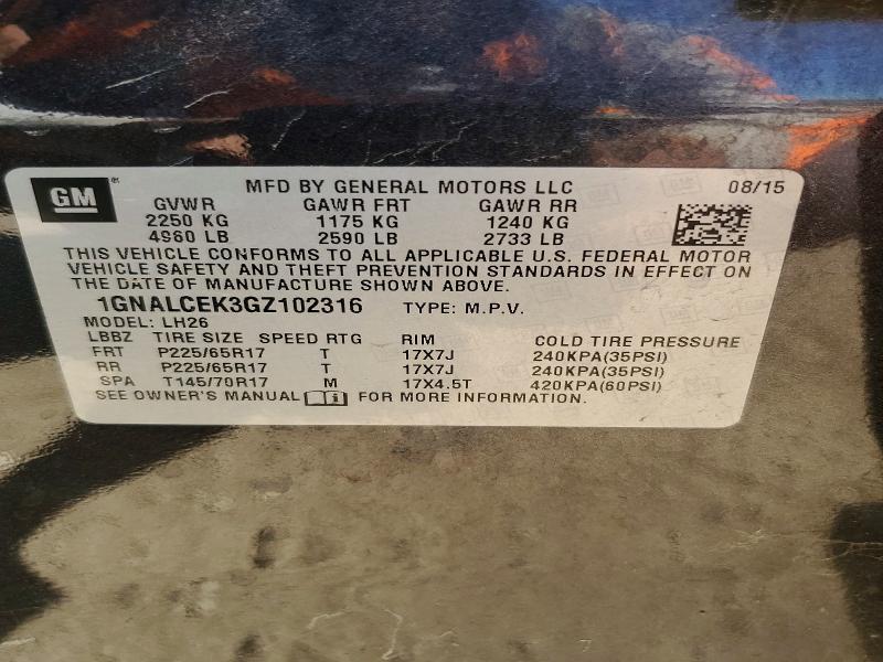 Aukcja sprzedaży 2016 Chevrolet Equinox, vin: 1GNALCEK3GZ102316, numer aukcji: 54008306