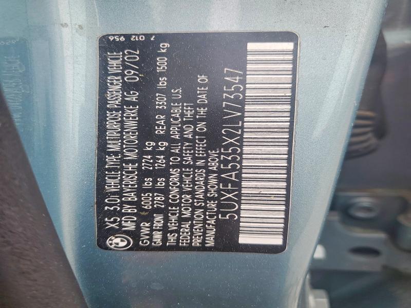 55096076 :رقم المزاد ، 5UXFA535X2LV73547 vin ، 2002 Bmw X5 مزاد بيع