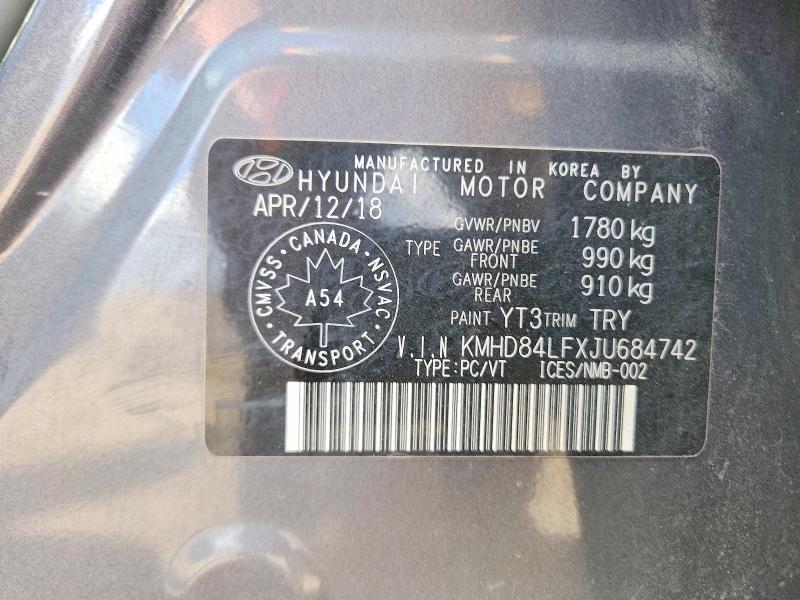 Продаж на аукціоні авто 2018 Hyundai Elantra, vin: KMHD84LFXJU684742, номер лоту: 54079466