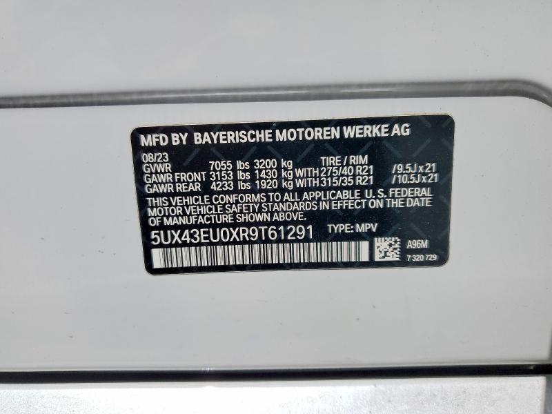2024 Bmw X5 მანქანა იყიდება აუქციონზე, vin: 5UX43EU0XR9T61291, აუქციონის ნომერი: 52839446