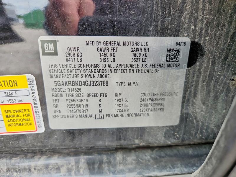 2016 Buick Enclave მანქანა იყიდება აუქციონზე, vin: 5GAKRBKD4GJ323788, აუქციონის ნომერი: 54493956