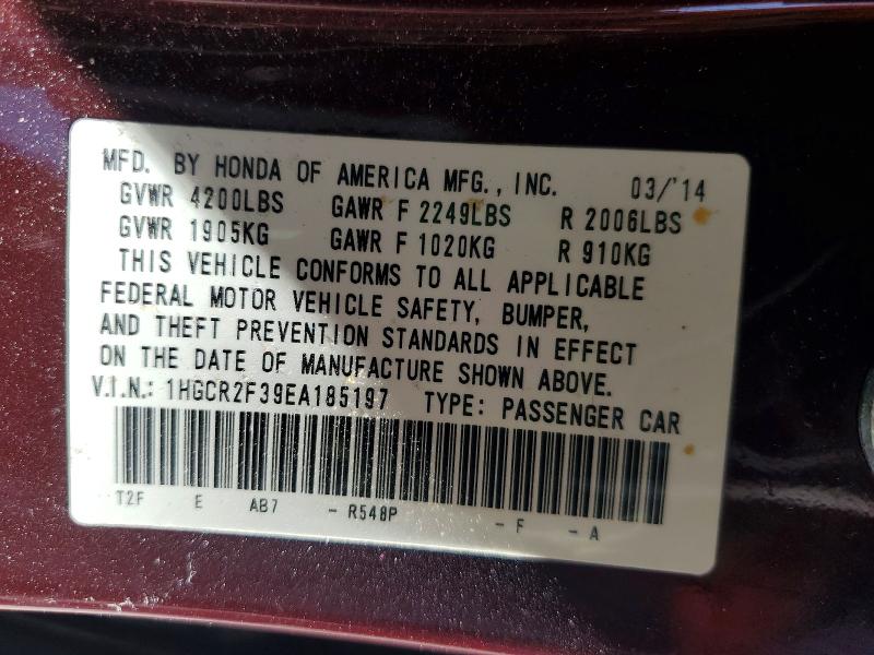 2014 Honda Accord მანქანა იყიდება აუქციონზე, vin: 1HGCR2F39EA185197, აუქციონის ნომერი: 52273426