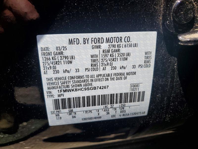 2025 Ford Explorer მანქანა იყიდება აუქციონზე, vin: 1FMWK8HC9SGB74267, აუქციონის ნომერი: 53942096