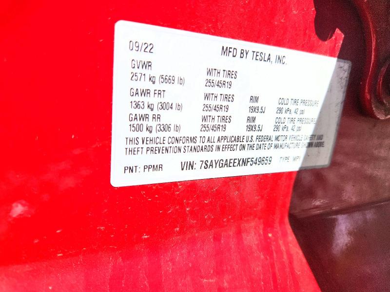 Aukcja sprzedaży 2022 Tesla Model Y, vin: 7SAYGAEEXNF549659, numer aukcji: 53571116