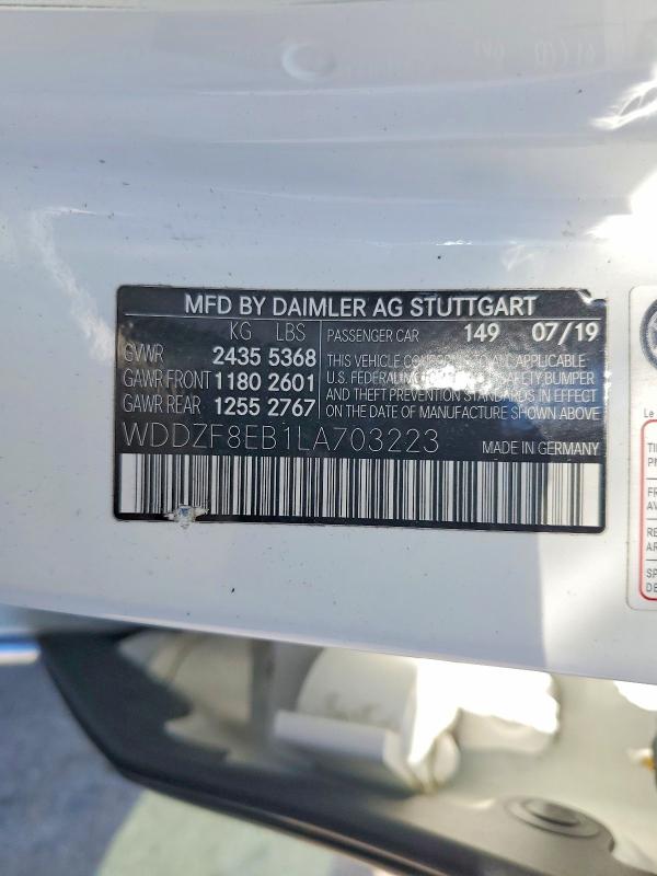 Aukcja sprzedaży 2020 Mercedes-benz E, vin: WDDZF8EB1LA703223, numer aukcji: 53216486