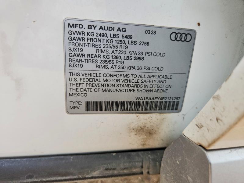 2023 Audi Q5 მანქანა იყიდება აუქციონზე, vin: WA1EAAFY4P2121287, აუქციონის ნომერი: 53902576