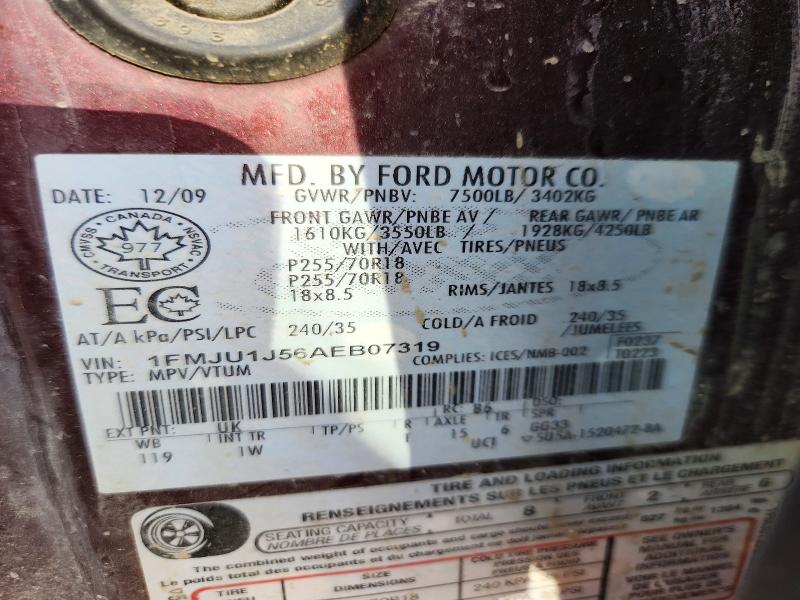 52238316 :رقم المزاد ، 1FMJU1J56AEB07319 vin ، 2010 Ford Expedition مزاد بيع
