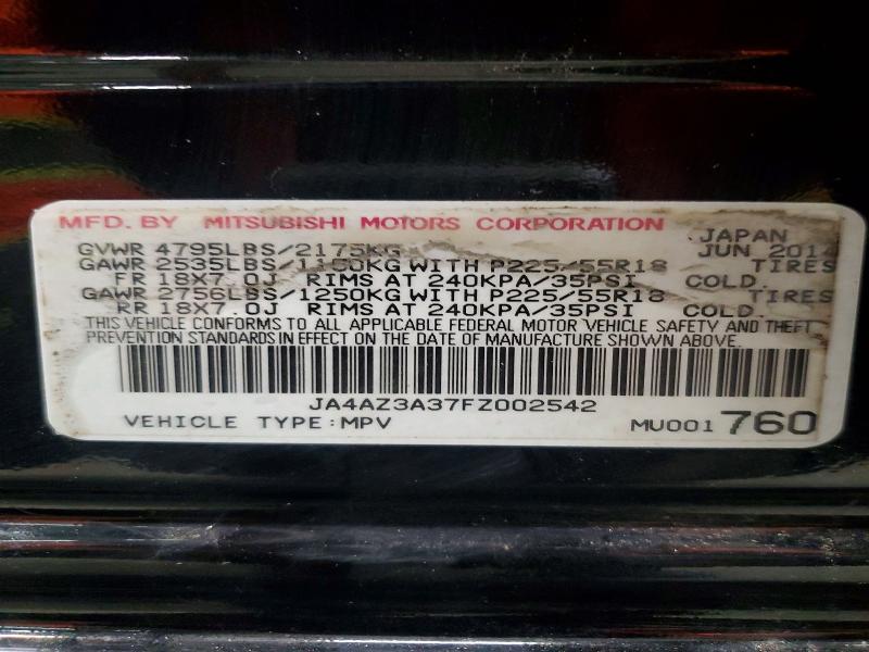 53586396 :رقم المزاد ، JA4AZ3A37FZ002542 vin ، 2015 Mitsubishi Outlander مزاد بيع
