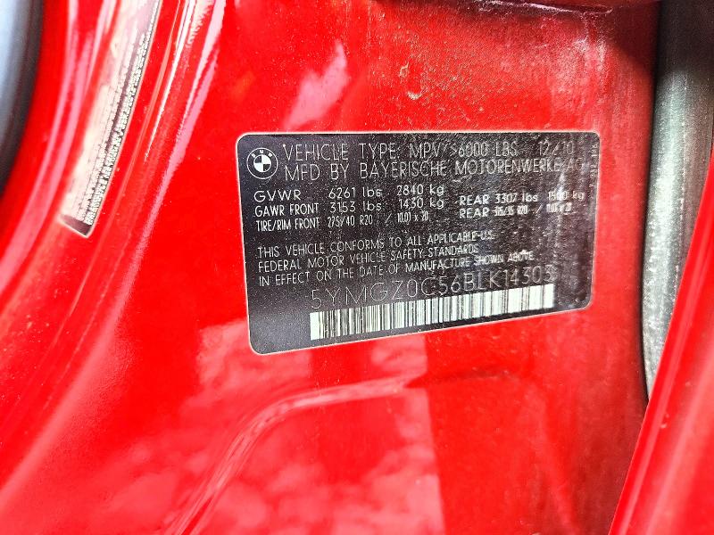 55303116 :رقم المزاد ، 5YMGZ0C56BLK14303 vin ، 2011 Bmw X6 مزاد بيع