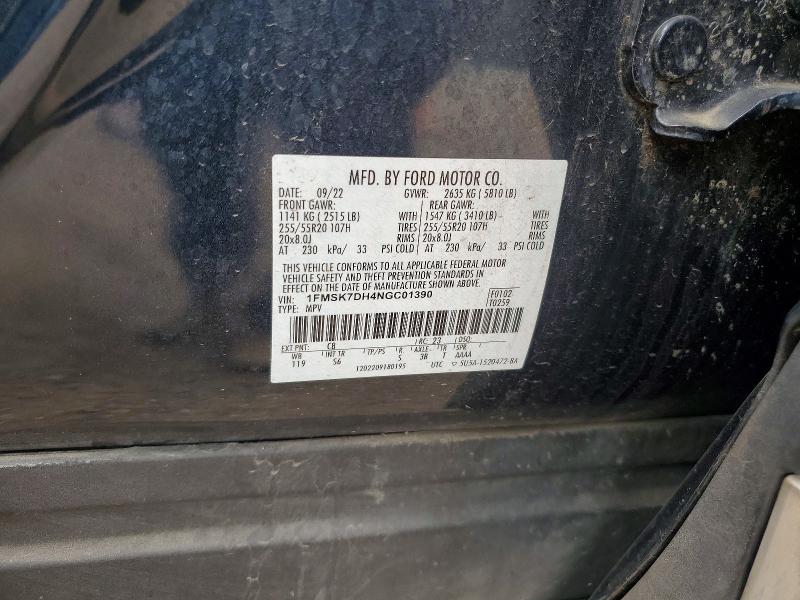 52372196 :رقم المزاد ، 1FMSK7DH4NGC01390 vin ، 2022 Ford Explorer مزاد بيع