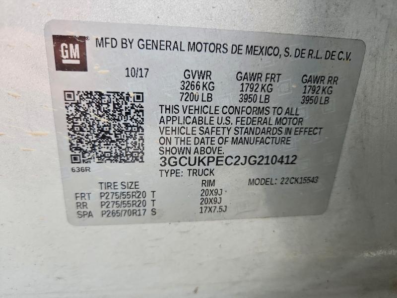 Aukcja sprzedaży 2018 Chevrolet Silverado, vin: 3GCUKPEC2JG210412, numer aukcji: 52346536