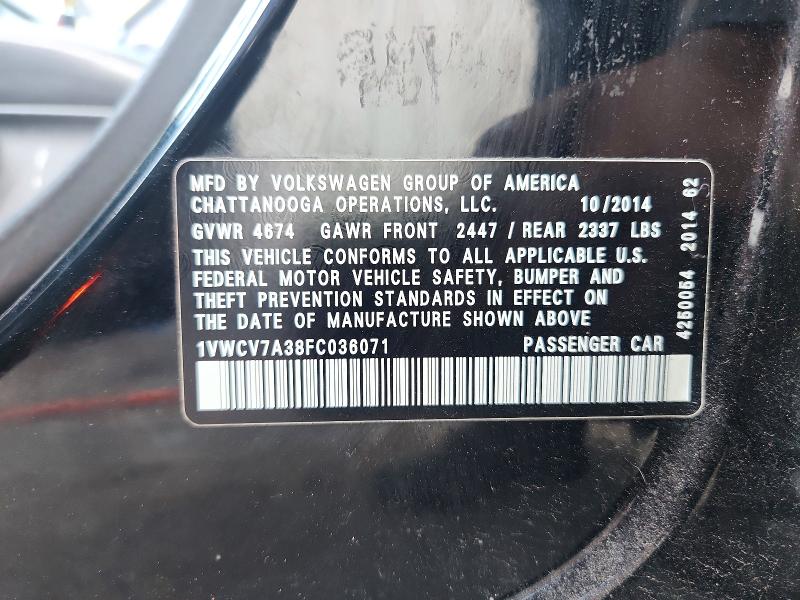 2015 Volkswagen Passat მანქანა იყიდება აუქციონზე, vin: 1VWCV7A38FC036071, აუქციონის ნომერი: 52252586