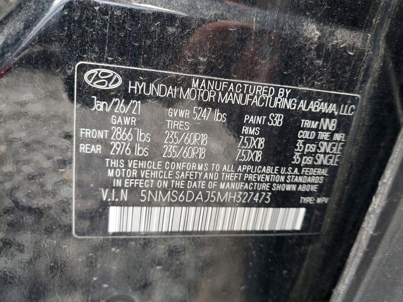 Aukcja sprzedaży 2021 Hyundai Santa Fe, vin: 5NMS6DAJ5MH327473, numer aukcji: 52922166