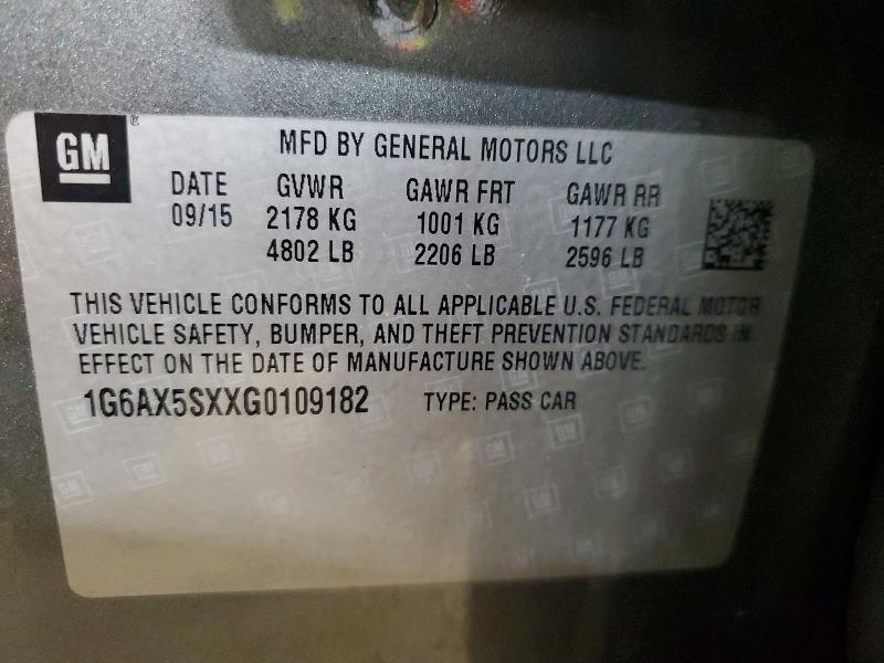 2016 Cadillac Cts მანქანა იყიდება აუქციონზე, vin: 1G6AX5SXXG0109182, აუქციონის ნომერი: 53318536