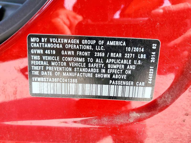 Продажа на аукционе авто 2015 Volkswagen Passat, vin: 1VWBS7A36FC041385, номер лота: 53779426