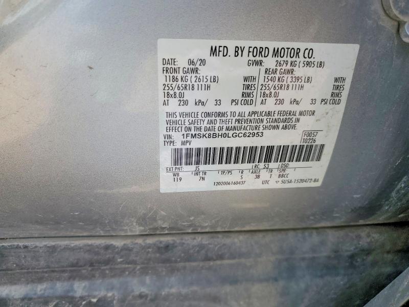 53049816 :رقم المزاد ، 1FMSK8BH0LGC62953 vin ، 2020 Ford Explorer مزاد بيع