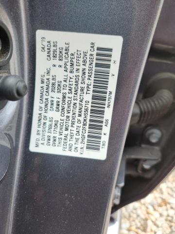 Aukcja sprzedaży 2019 Honda Civic, vin: 2HGFC2F80KH556710, numer aukcji: 54839026