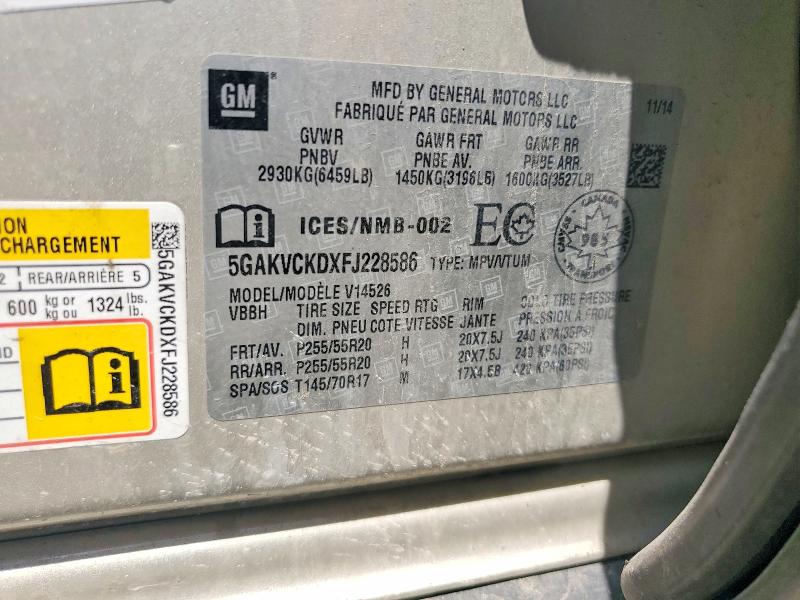 Aukcja sprzedaży 2015 Buick Enclave, vin: 5GAKVCKDXFJ228586, numer aukcji: 54756546