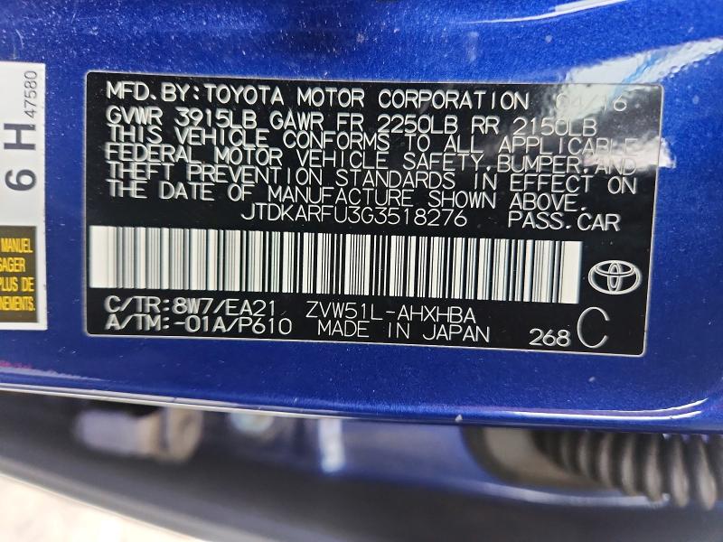 Продажа на аукционе авто 2016 Toyota Prius, vin: JTDKARFU3G3518276, номер лота: 52027526