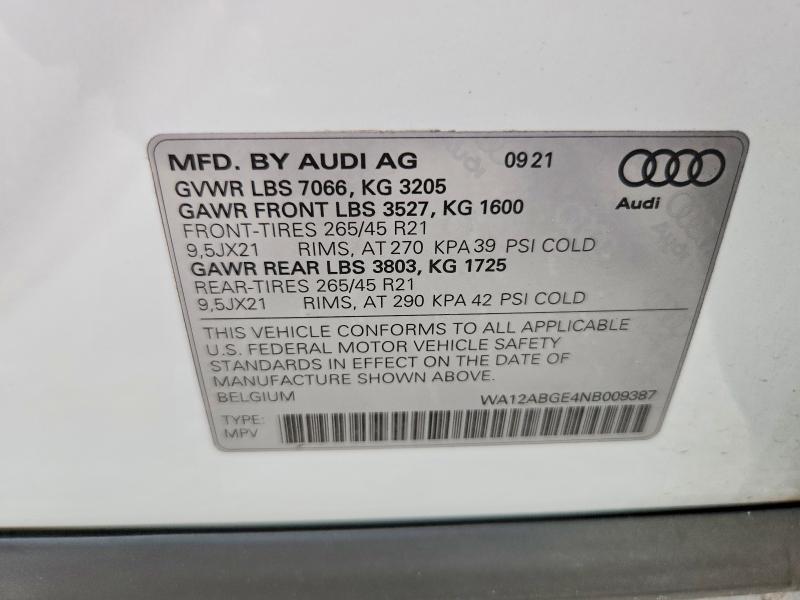 Продажа на аукционе авто 2022 Audi E-tron, vin: WA12ABGE4NB009387, номер лота: 55418986