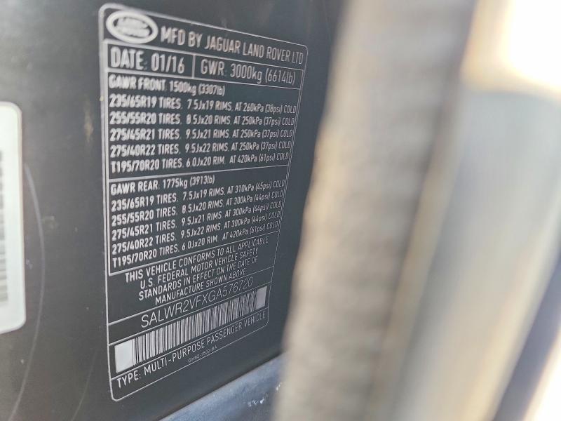 2016 Land Rover Range Rover Sport მანქანა იყიდება აუქციონზე, vin: SALWR2VFXGA576720, აუქციონის ნომერი: 52994436