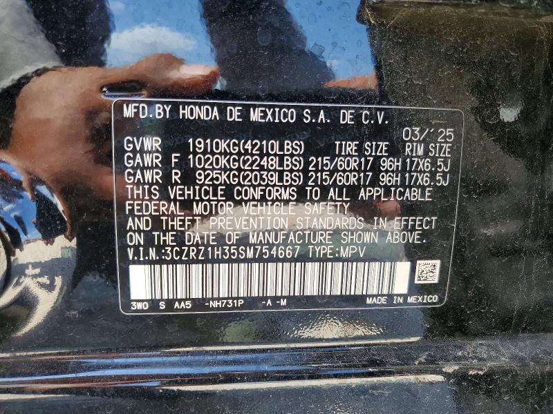 53789786 :رقم المزاد ، 3CZRZ1H35SM754667 vin ، 2025 Honda Hr-v مزاد بيع