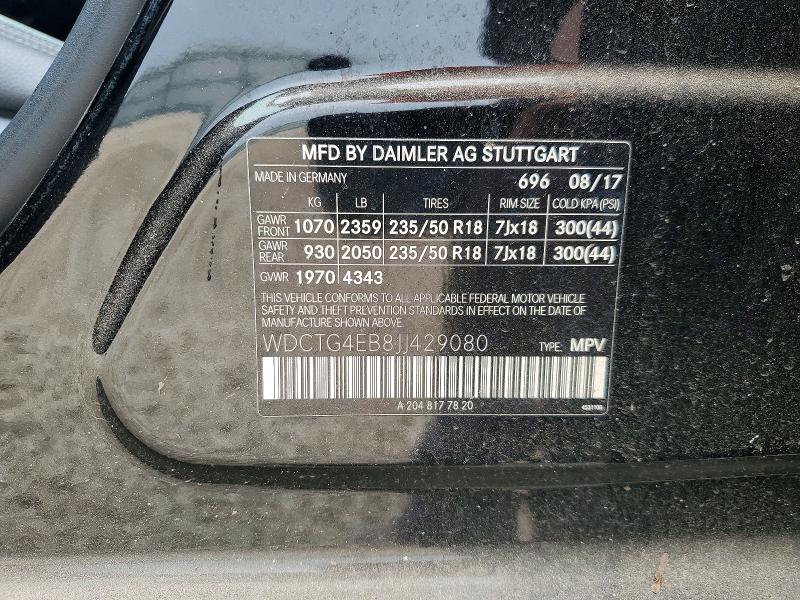 Aukcja sprzedaży 2018 Mercedes-benz Gla, vin: WDCTG4EB8JJ429080, numer aukcji: 52447456