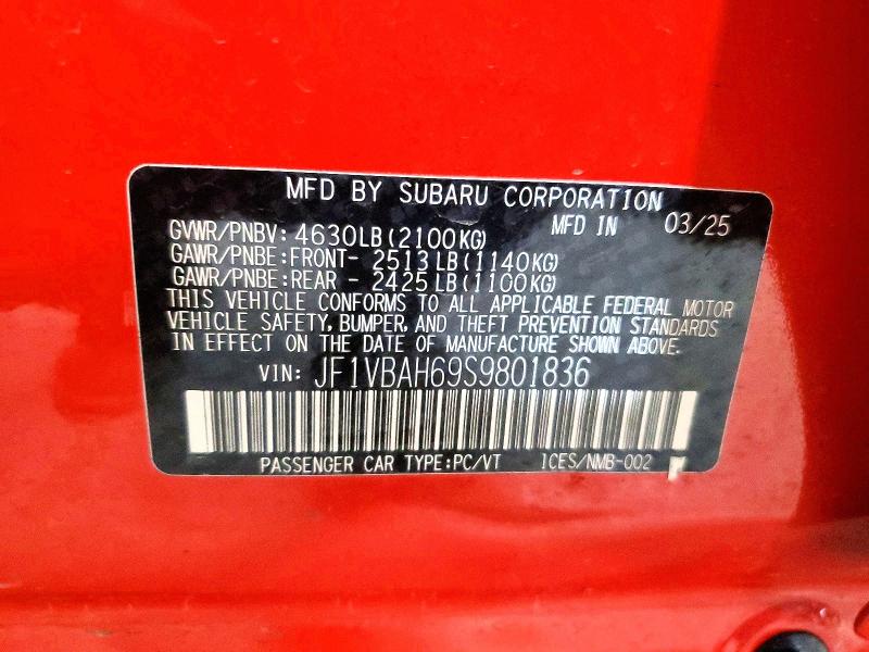 Продажа на аукционе авто 2025 Subaru Wrx, vin: JF1VBAH69S9801836, номер лота: 52047006