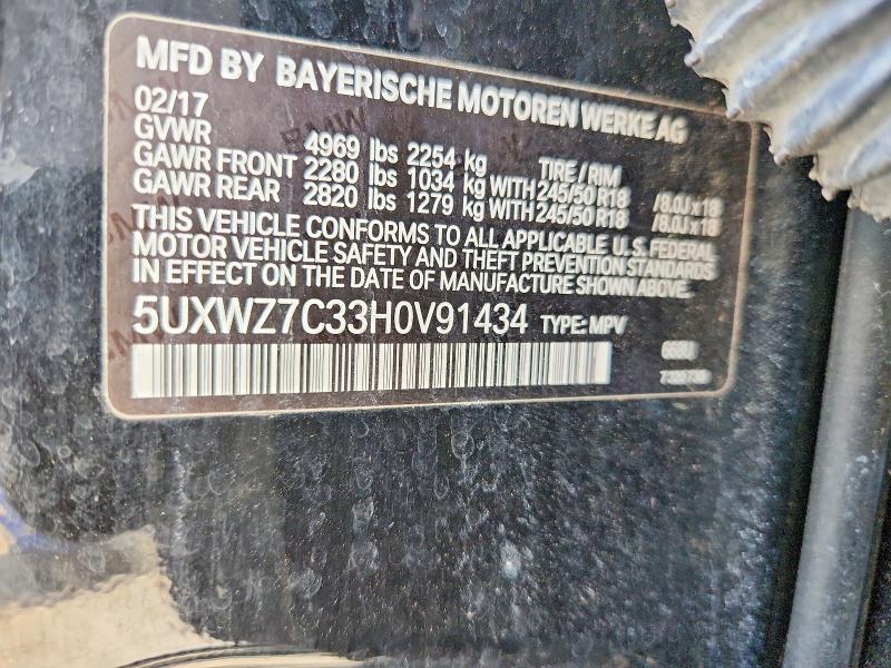 Aukcja sprzedaży 2017 Bmw X3, vin: 5UXWZ7C33H0V91434, numer aukcji: 53814666