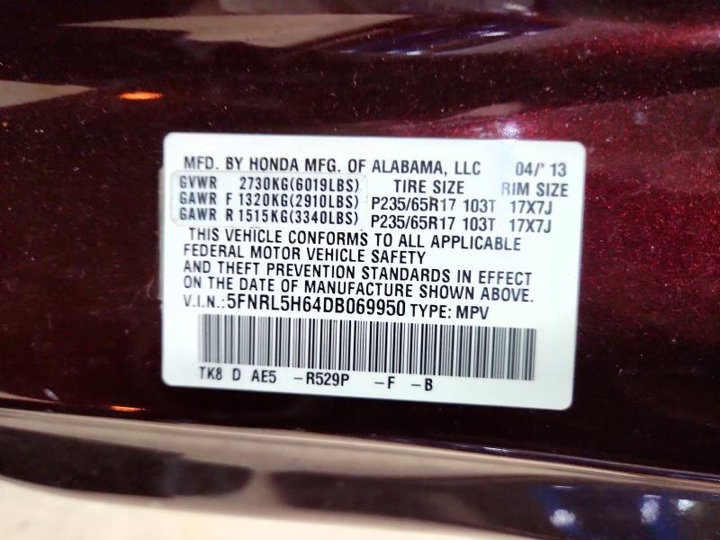 52012446 :رقم المزاد ، 5FNRL5H64DB069950 vin ، 2013 Honda Odyssey مزاد بيع