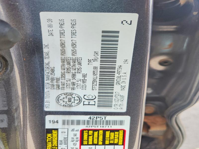 54108836 :رقم المزاد ، 5TFDZ5BN1LX055100 vin ، 2020 Toyota Tacoma مزاد بيع