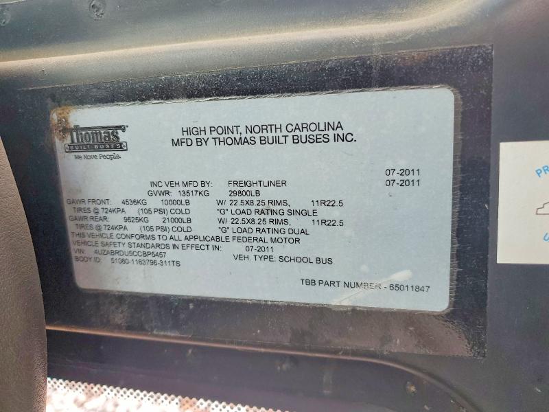 Aukcja sprzedaży 2012 Freightliner Chassis, vin: 4UZABRDU5CCBP5457, numer aukcji: 51251786
