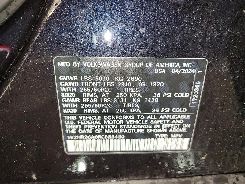 Aukcja sprzedaży 2024 Volkswagen Atlas, vin: 1V2HR2CA0RC583480, numer aukcji: 52121876