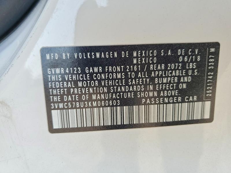 52436916 :رقم المزاد ، 3VWC57BU3KM060603 vin ، 2019 Volkswagen Jetta مزاد بيع