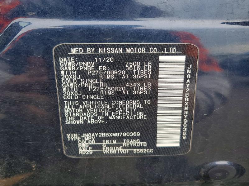 2021 Nissan Armada მანქანა იყიდება აუქციონზე, vin: JN8AY2BBXM9790369, აუქციონის ნომერი: 54044176