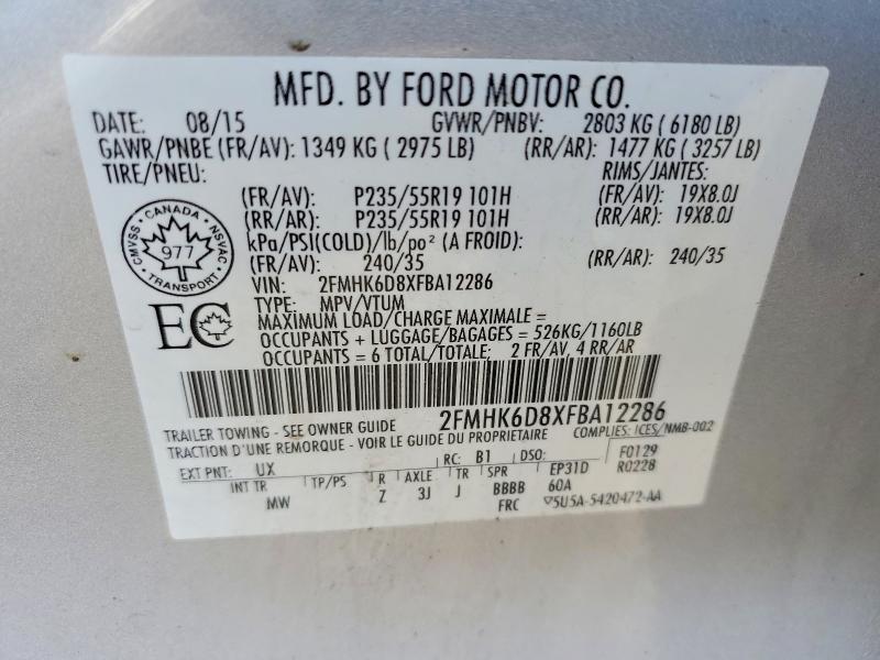 2015 Ford Flex მანქანა იყიდება აუქციონზე, vin: 2FMHK6D8XFBA12286, აუქციონის ნომერი: 54121096