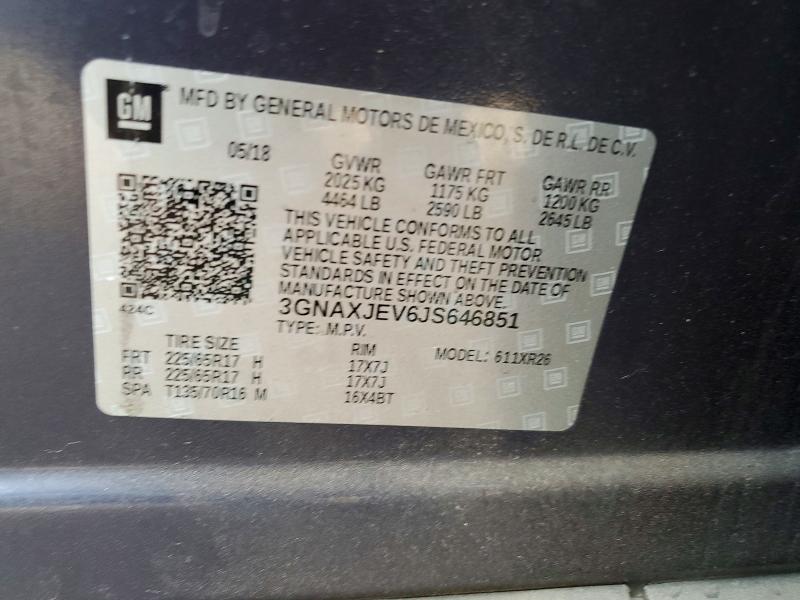 Продаж на аукціоні авто 2018 Chevrolet Equinox, vin: 3GNAXJEV6JS646851, номер лоту: 53267866